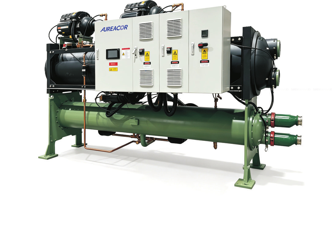 Front view of the Aureacor water-cooled chiller from the September 2026 brochure